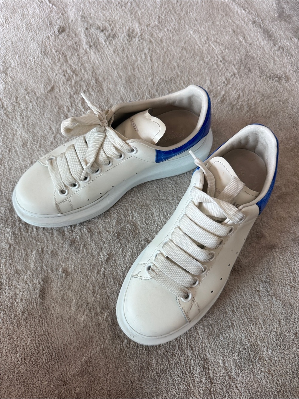 Alexander McQueen White Sneakers with Blue Heel Tab